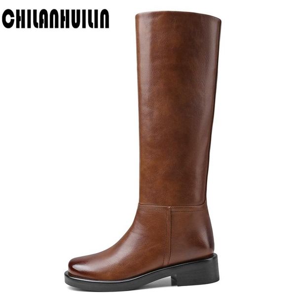 

boots brand shoes women knee high microfiber leather dress woman mid thick heel long ins, Black