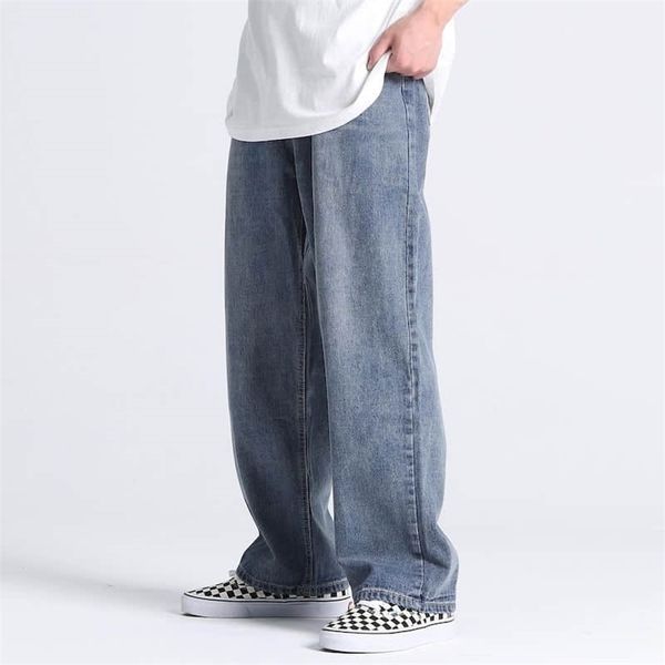 

men's and women's jeans american loose denim daddy pants men's oversize straight wide-leg mopping wash trend streetwear 21071, Blue