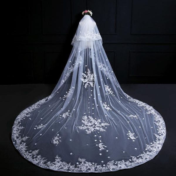 

bridal veils veil luxury lace flowers trim 3d wedding dress, Black