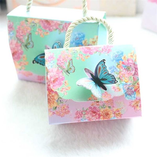 Avebien 20 pcs linda borboleta e flor casamento caixa de doces bolsa de doces bebê favores favores de papel de chocolate caixa de presente 211108