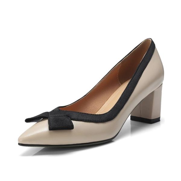 

dress shoes women pumps cowhide fabric sheepskin lining 5.5cm thick high-heeled pointed bow spring autumn comfortable women's, Black