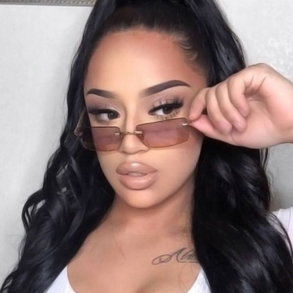 

summer sunglasses luxury brand small rectangle women 2021 grey pink shades for 90s vintage rimless square uv400, White;black