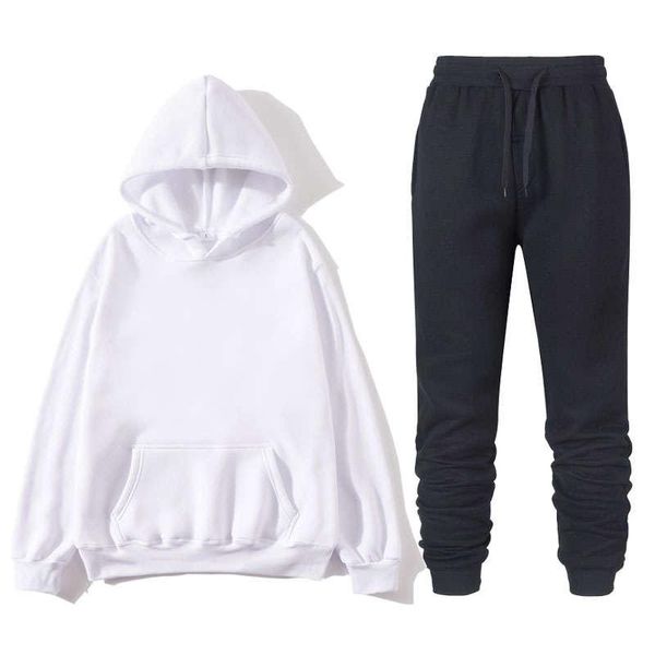 

men's tracksuits 2021 and women's casual wear suit sportswear solid color pullover + pants autumn winter fashion cou, Gray