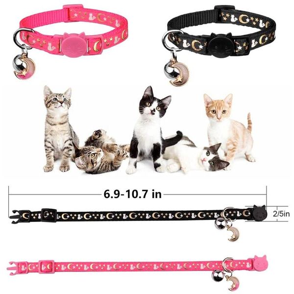

cat collars & leads 4pcs/set breakaway pet cute moons stars pattern kitty collar with pendant adjustable kitten bell