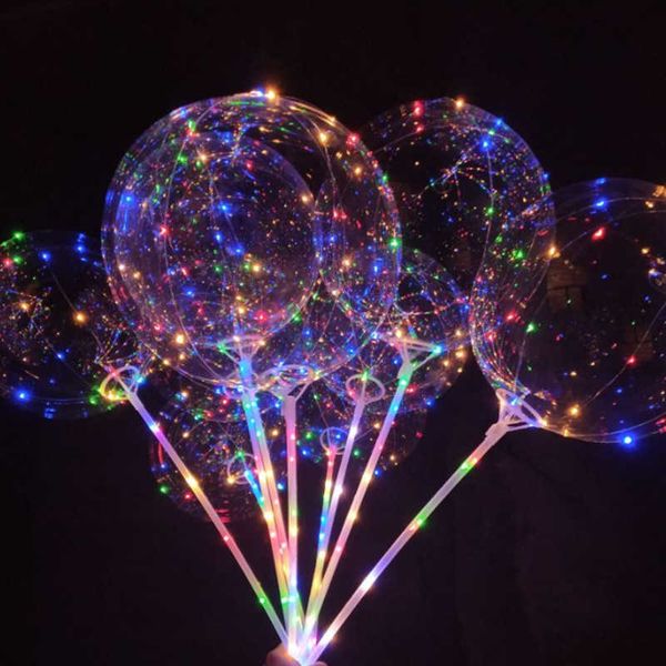 Palloncino luminoso a LED da 20 pollici per feste di Natale Palloncini luminosi lampeggianti colorati trasparenti con decorazioni per feste di nozze con palo da 70 cm