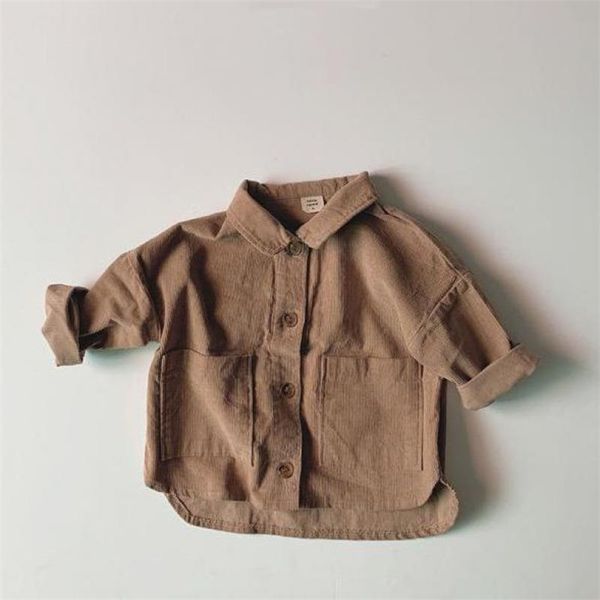 

autumn new baby boys large pocket lapel corduroy shirts work coat jacket clothes kids coat jackets boys outerwear 210413, White