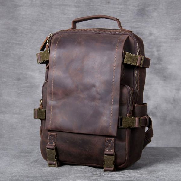 

backpack fashion men leather school bag 14'' lapcase day pack travel satchel 4407