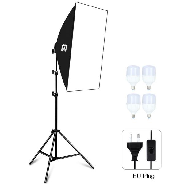 

flash heads puluz 50x70cm studio softbox + 1.6m tripod mount e27 30w 5700k white light led bulb pography lighting kit eu plug