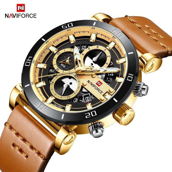 

wristwatches original naviforce men's sports watches waterproof analog quartz leather strap watch men clock relogio masculino, Slivery;brown