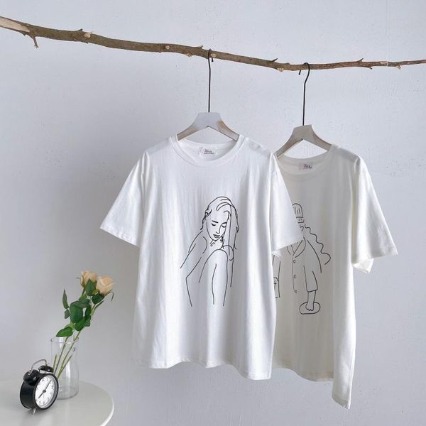 

summer white cotton t-shirt women casual loose print female blussas women's