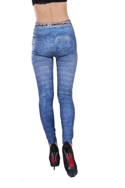 

leggings fashion black belt imitation denim print long