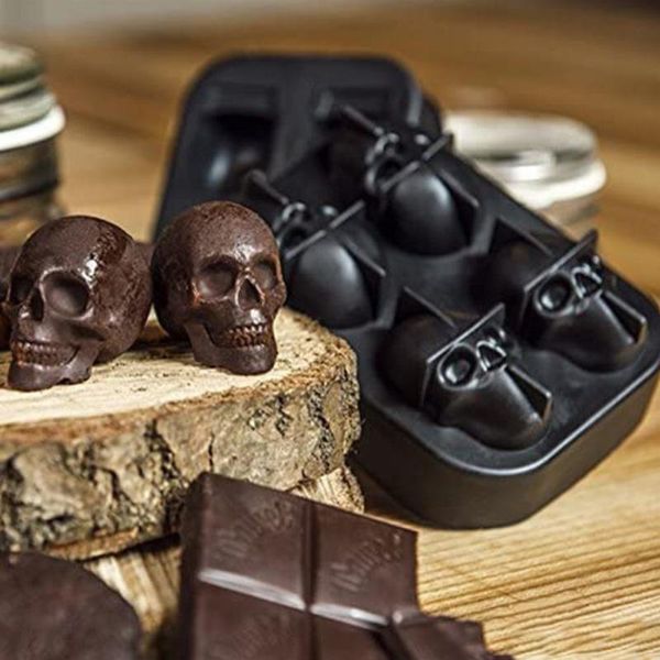 Stampi da forno Silicone 3D Teschio Vassoio per cubetti di ghiaccio Stampo per ghiaccio fai da te Uso domestico Raffreddare Whisky Vino Utensili da cucina Budino al cioccolato