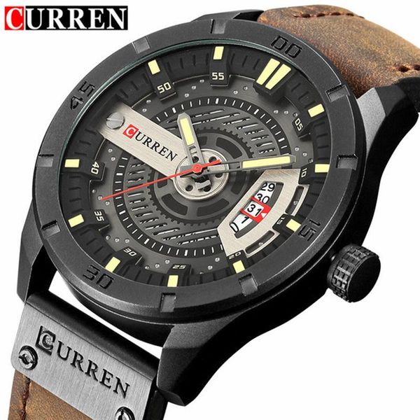 

wristwatches curren men date display leather creative sport quartz wrist watches relogio masculino drop 8301, Slivery;brown