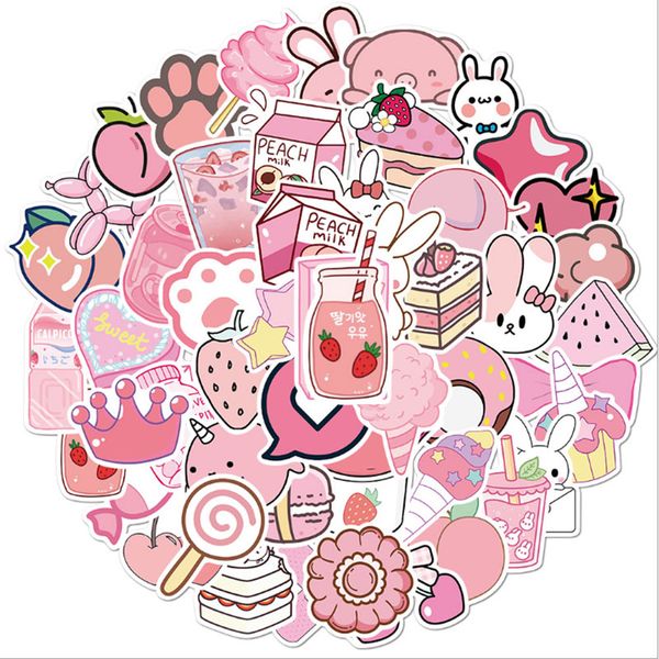 

50 pcs cartoon pink girl graffiti waterproof skateboard travel suitcase phone lapluggage stickers cute kids girl toys
