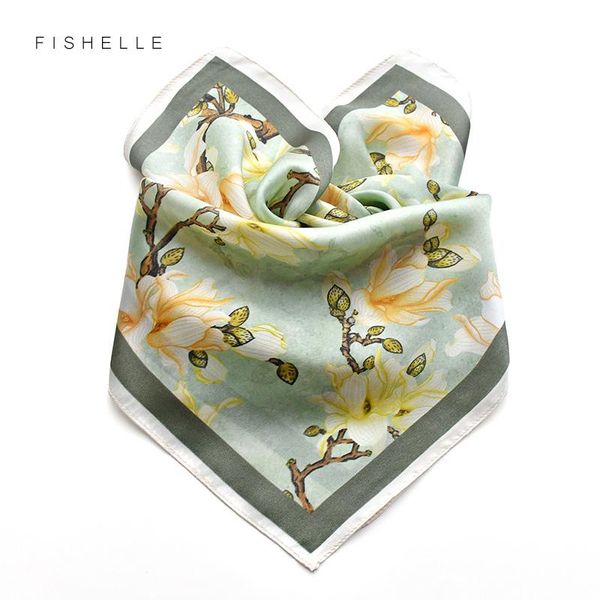 

scarves fashion autumn printing green flower 100% silk women headband designer foulard 65cm square shawl luxury ladies hair scarf, Blue;gray