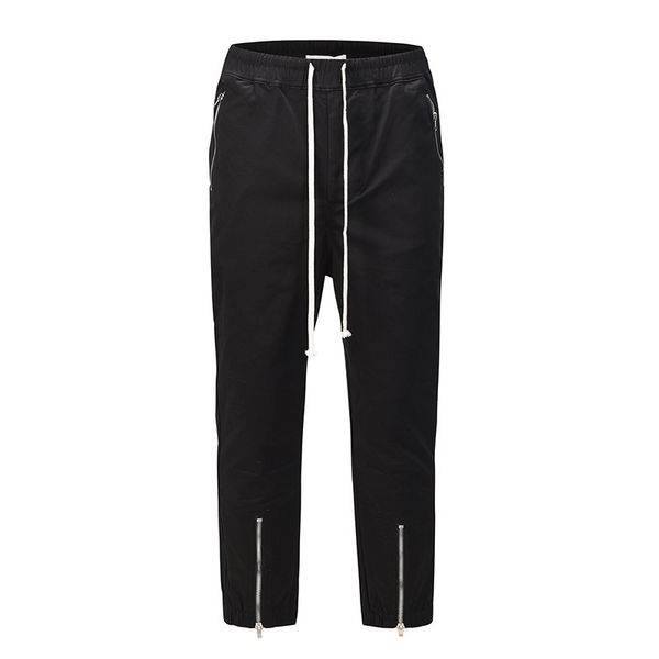 

high street drawstring ankle zipper cargo pants mens straight zipper pockets straight black trousers loose hip hop track pants
