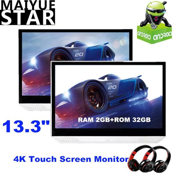 

car video 13.3 inch android 9.0 headrest monitor 4k 1080p touch screen hdmi tv player wifi/bluetooth/usb/sd/fm/miracast/mirror link
