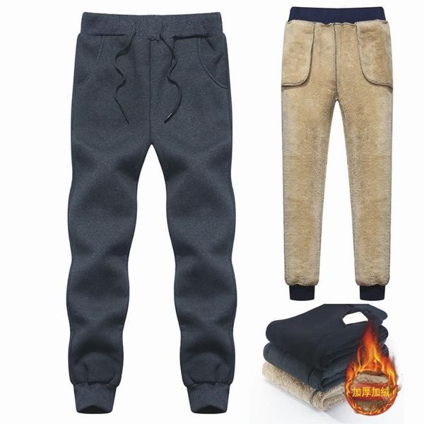 

men's pants wool velvet cashmere men thick fleece joggers winter super warm pant heavyweight trousers sweatpants, Black
