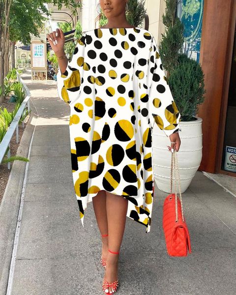 

casual dresses gradient polka dot bat sleeve loose midi dress, Black;gray