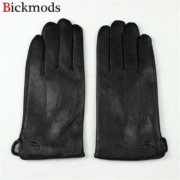 

guantes leather gloves male deerskin fashion stripes style wool lining spring and autumn warm price concessions 211124, Blue;gray