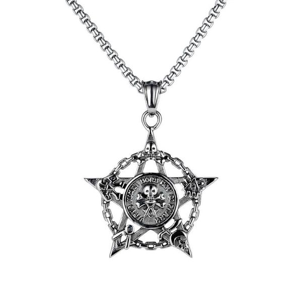 

retro skull all-match hexagram stainless steel men's pendant necklaces, Silver