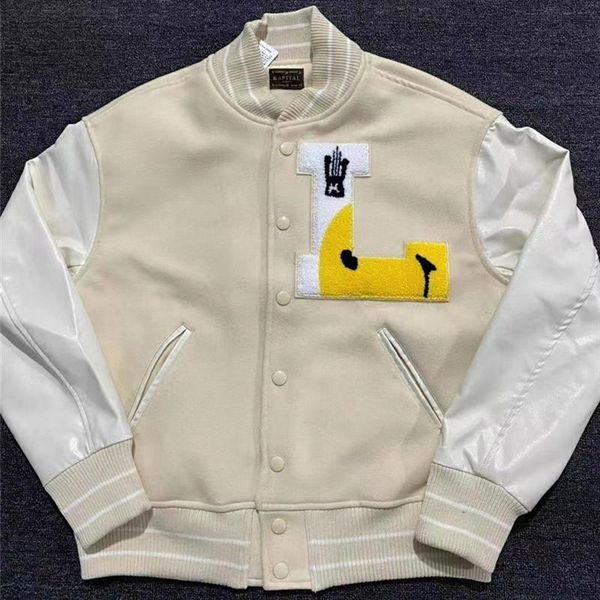 

quality kapital cardigan baseball jacket men women 1:1 coat leather sleeve streetwear jackets men's, Black;brown