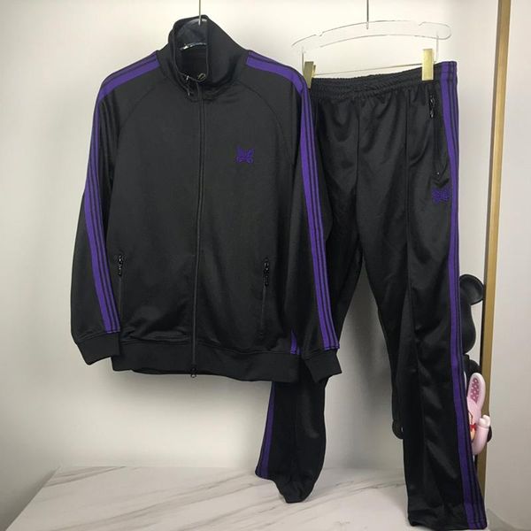 

quality 2021 needles japan butterfly embroidery jacket men women side striped hiphop jackets coats men's, Black;brown