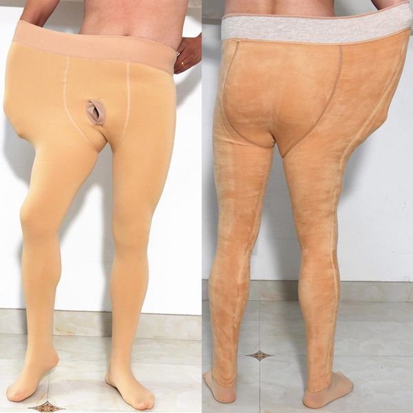 

Oversize Winter Thicken Fleece Watermelon Crotch Pantyhose Stirrup Leggings Pijamas Pencil Thermal Pants Men Pantalon Trousers, Beige vertical open