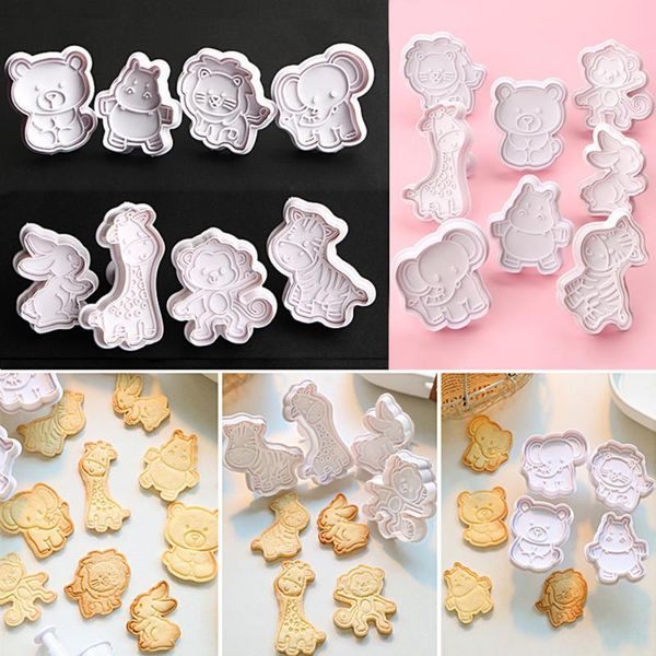 

baking moulds 4pcs animal cookie plunger cutter cartoon mould stamp biscuit diy mold fondant cake decorating tools