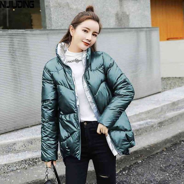 

bread service winter down jacket women short loose fashion female outerwear long sleeve solid color coats 210514, Black