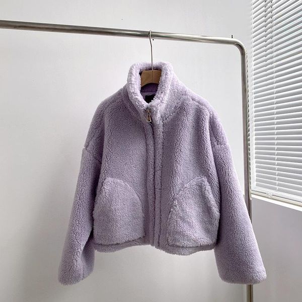 

women's jackets purple winter thicken women lamb jacket turtleneck oversized coat female three-color ho92, Black;brown