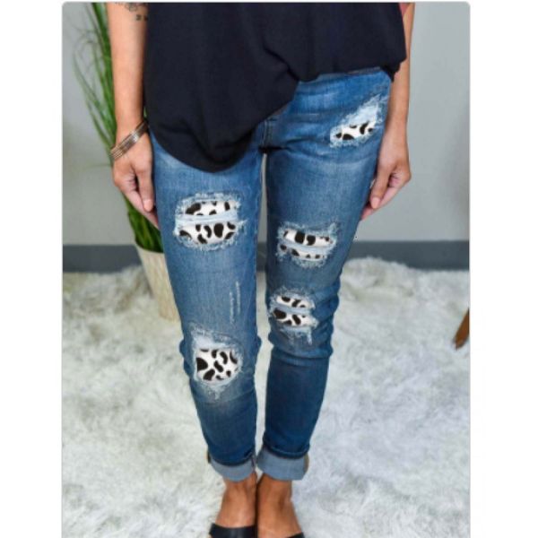 

jeans 2021 printed hole wash white stretch pants leggings pencil, Blue