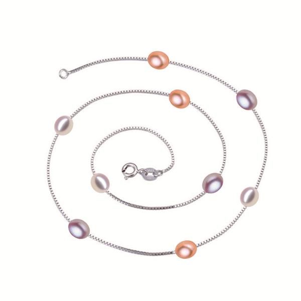 

chains habitoo classic 7-8mm natural freshwater pearl necklace 925 sterling silver gold plated chain pendant for women gift