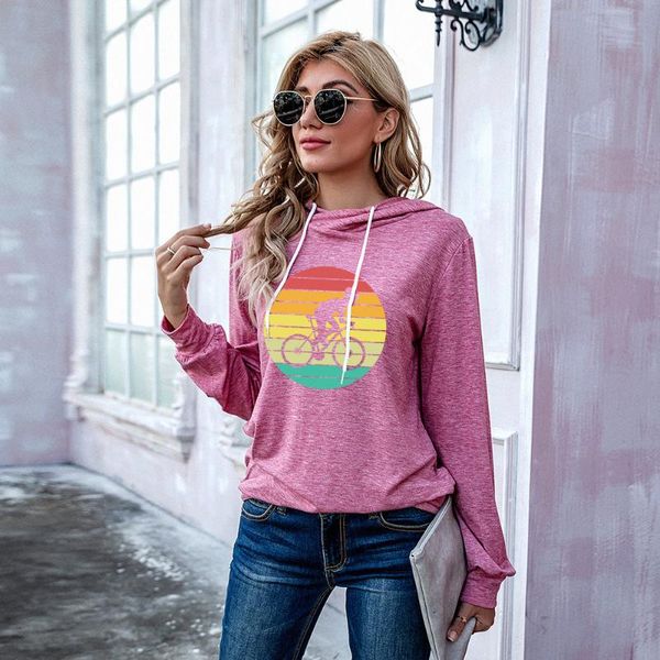 

women's hoodies & sweatshirts women hooded sweatshirt bike print long sleeve large size loose ladies clothes streetwear sportswear pul, Black