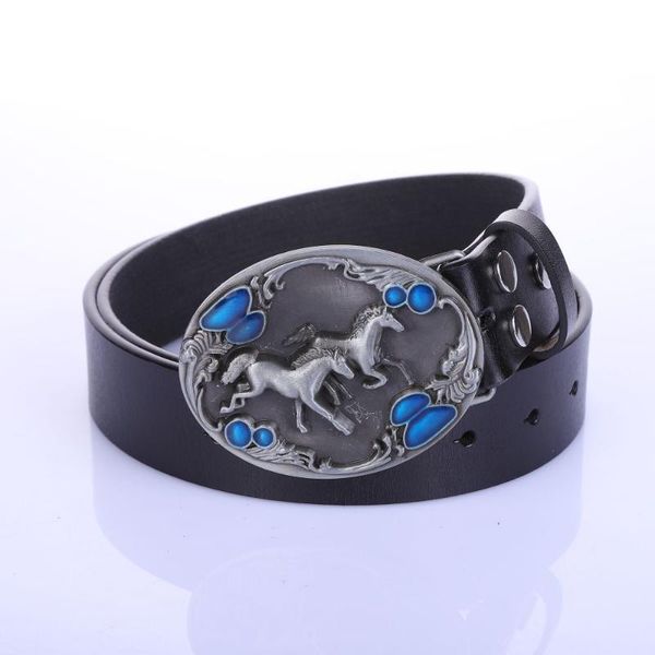 

belts kdg western cowboy belt running horse zinc alloy buckle personality leather male 1.5 inch with jeans accessories, Black;brown