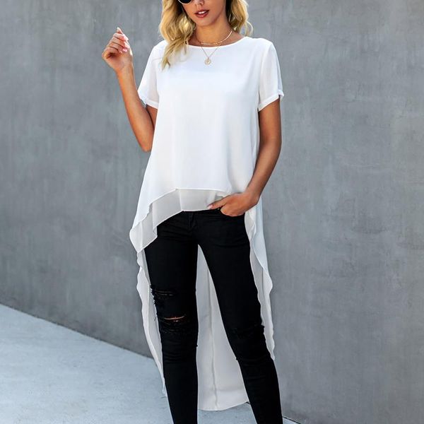 

women's t-shirt 2021 summer women white short sleeve asymmetrical o-neck loose pullover shirt plus size clothing