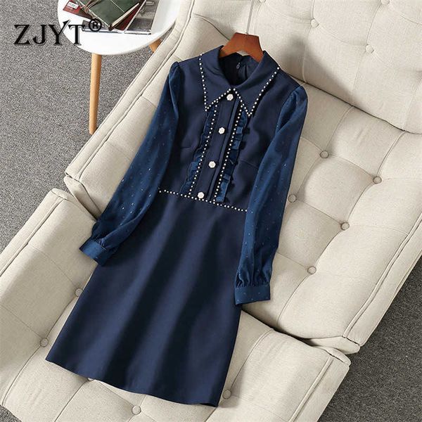 

fashion women runway designers long sleeve spring beading office party dress elegant white vestidos 210601, Black;gray