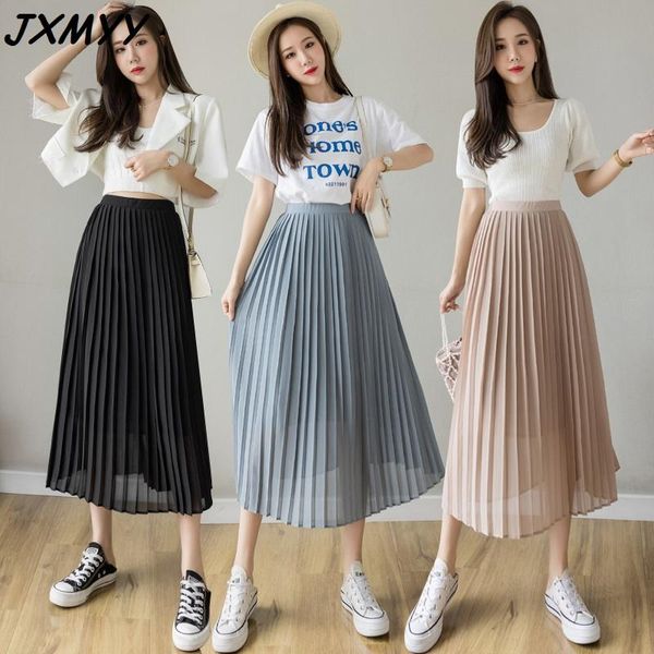 

skirts summer style, retro french mid-length pleated half-length, high waist, thin temperament, large-line a-line skirt, Black