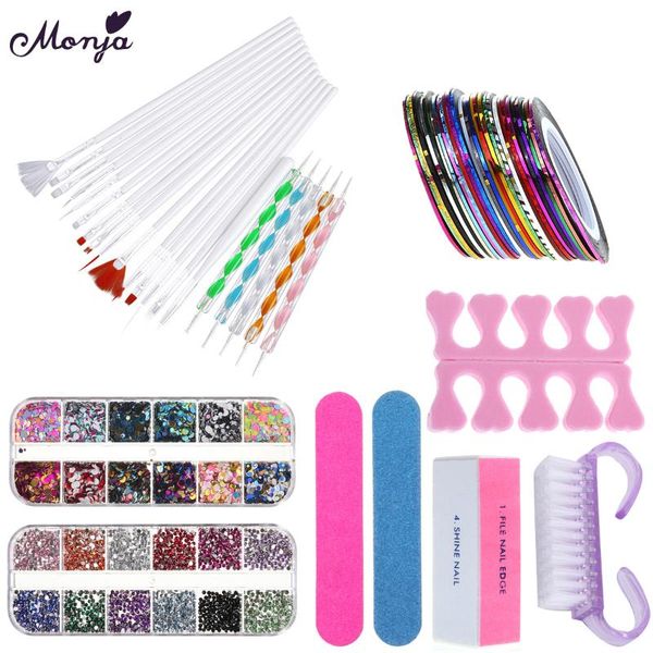 

nail art kits monja kit painting rhinestones dotting picking pen clean brush file block manicure separator decoration tool