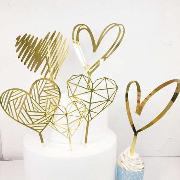

other event & party supplies 1pcs gold acrylic heart collection cake er dessert decoration for birthday lovely gifts insert decor