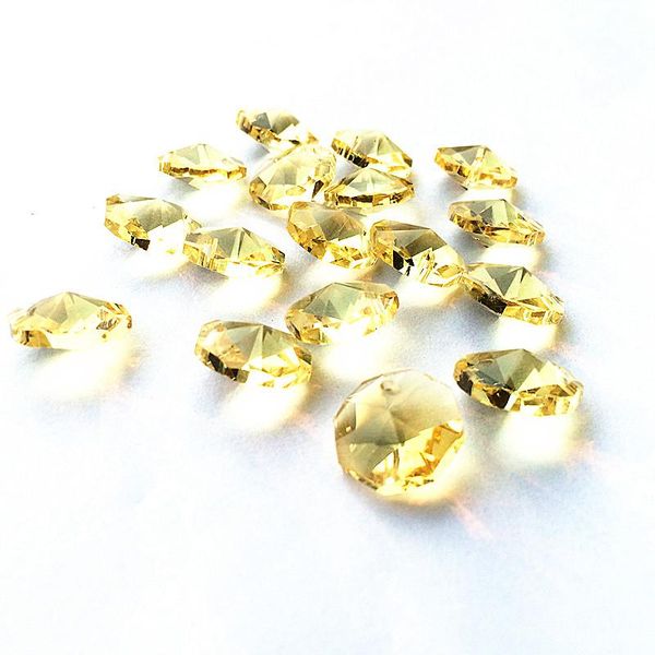 

chandelier crystal 100pcs/lot 14mm yellow octagon beads in one hole for pendants glass diy curtain supplies