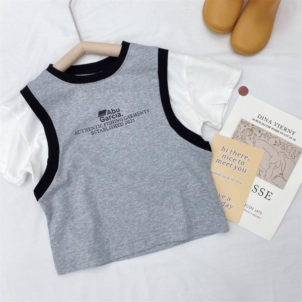 

t-shirts 2021 summer arrival girls fashion letter t shirt kids patchwork girl clothes, Blue