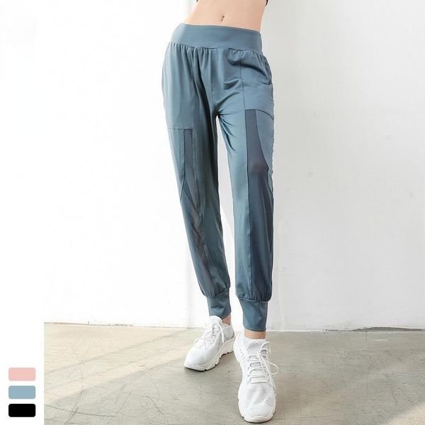 

running pants breathable mesh sweatpants ladies slim sports fitness summer quick-drying ankle-length loose workout, Black;blue