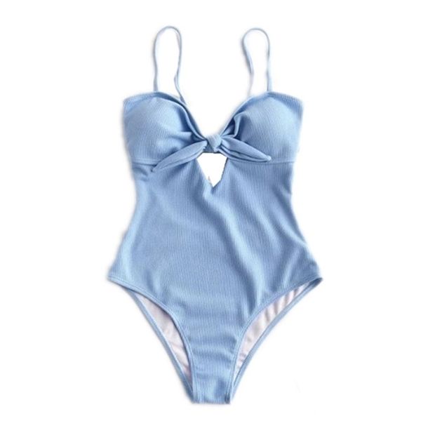 

tie bow v neck one piece swimsuit women cross lacing up backless monokini swimwear vintage tank bathing suit 210429, Black;white