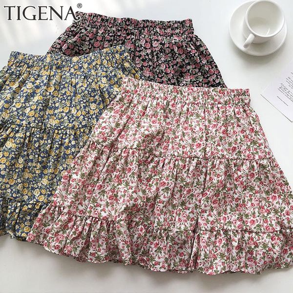 

skirts tigena kawaii mini skirt women fashion 2021 summer korean cute ruffles school girls chiffon a line high waist short female, Black