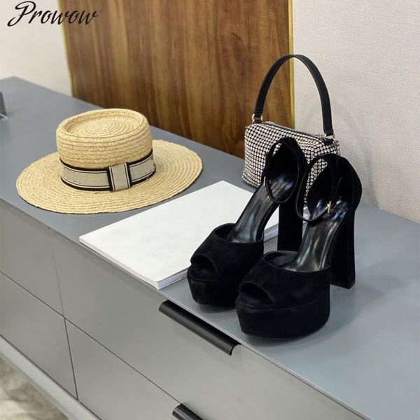 

sandals prowow large size35-41 women party super high heels ladies flowers genuine leather designer shoes, Black