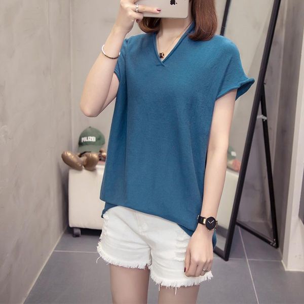 

women's sweaters 2021 summer fashion korean style v-neck short sleeve knitting pullovers loose batwing-sleeve sweater female, White;black