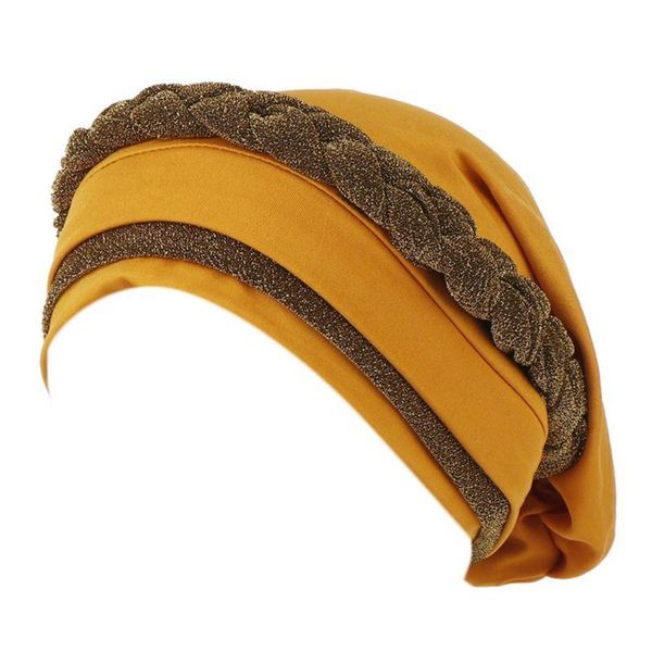 

hair clips & barrettes 652f women color block muslim turban glitter twisted braid loss chemo hat, Golden;silver