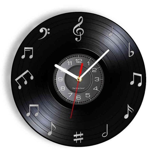 Música Notas Círculo Retro Gramofone Gramofone Relógio de Parede Crafted Músico Decoração Decoração Artwork Assista Retro Music Album LongPlay Clock H1230