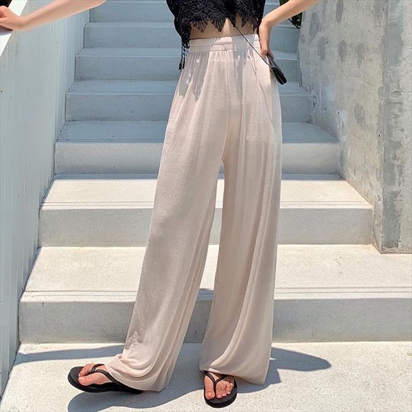 

summer thin silk trousers women pants wide leg loose casual trouser high waist long fashion sweatpants large size, Black;white